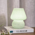 USB Plug-in Mushroom Lamp Small Bedside Table Lamp with 3 Temperature LED Bulb,Free Dimming Nights Light for Bedroom/Living Room/Entryway/Corner Decor (Stripe Green)