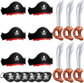 Legigo 18 Pcs Funny Pirate Party Set- Include 6 Pirate Hats, 6 Eye Patches, 6 Inflatable Swords for Pirate Party Cosplay Caribbean Dress Accessories