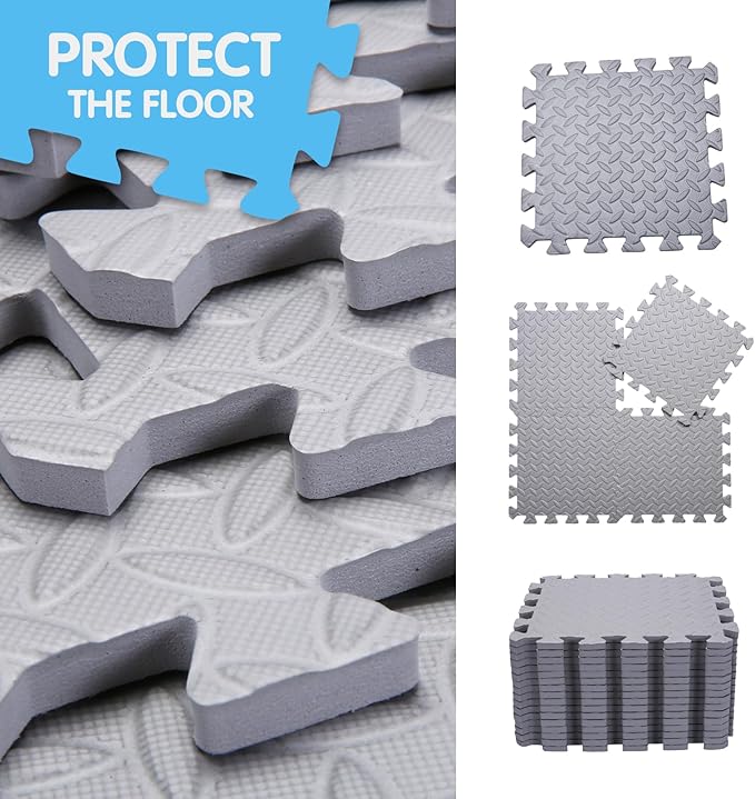 Coolcandy EVA Foam Play Mat, 16 Tiles Colorful Baby Play Mat, Square Kids Playmat with Solid Colored, 0.4" Thickened Interlocking Foam Floor Tiles, Puzzle Play Mat for Baby Exercise, Playing (Gray)