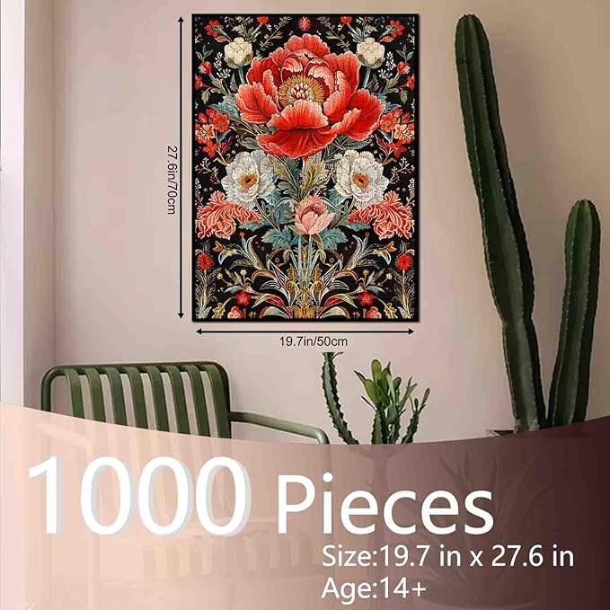 Sacred Peony Jigsaw Puzzles for Adults 1000 Pieces,Colorful Peonies Jigsaw Puzzle Colorful DIY Riches and Honor Puzzles for Home Decoration, Family Puzzle Perfect for Game Nights 27" x 20"