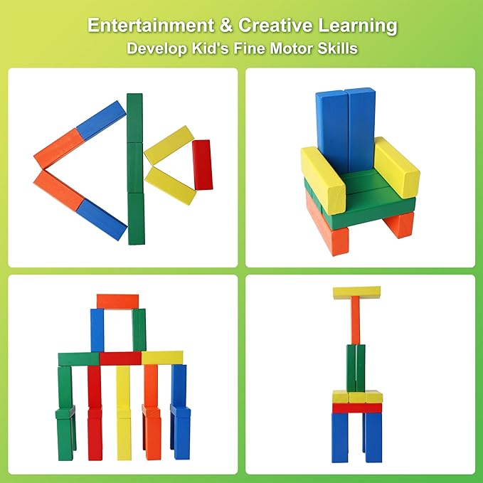 GOTHINK Wooden Blocks Stacking Game with Storage Box, 60PCS Toppling Colorful Tower Building Blocks Balancing Puzzles Montessori Toys Learning Sorting Family Games Educational Toys Gifts for Kids