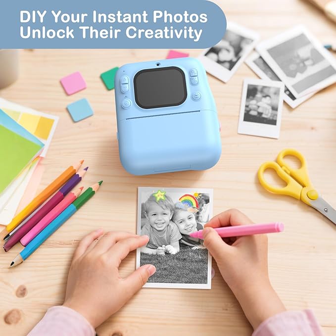 Kids Instant Print Camera, 1080P HD Kids Camera Instant Print, Includes 32GB SD Card, Adapter & 4 Zink Paper Rolls, Best Christmas or Birthday Gift for Girls Boys Age 3-12（Blue）