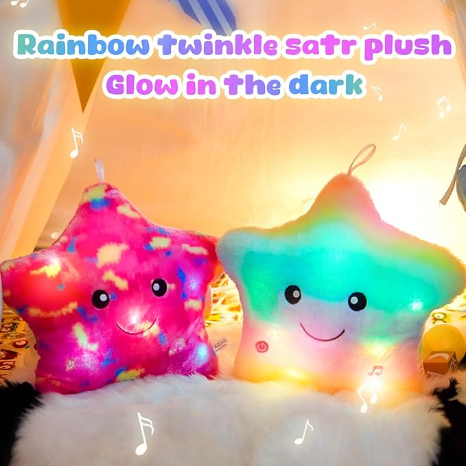 BSTAOFY 13‘’ Rainbow Creative LED Musical Glow Twinkle Star Lullaby Light up Stuffed Animal Toys Soothe Kids Emotions Birthday Christmas for Toddlers Kids