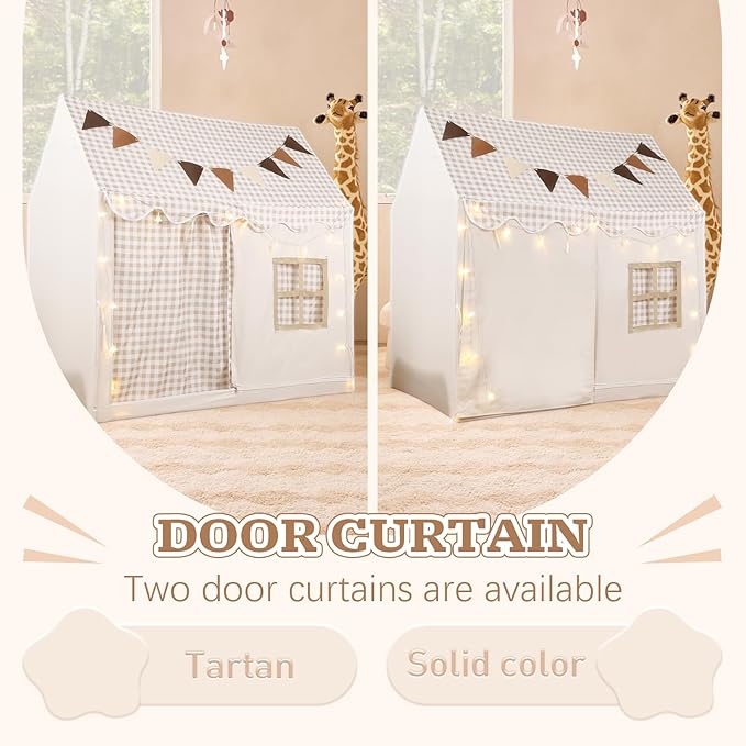 Kids Play Tent, Toddlers Playhouse with Replaceable Door Curtains, Star String, Flag, Washable, Indoor and Outdoor Play Tent for Kids, Girls & Boy Aged 3+, 47" x 31.5" x 47"