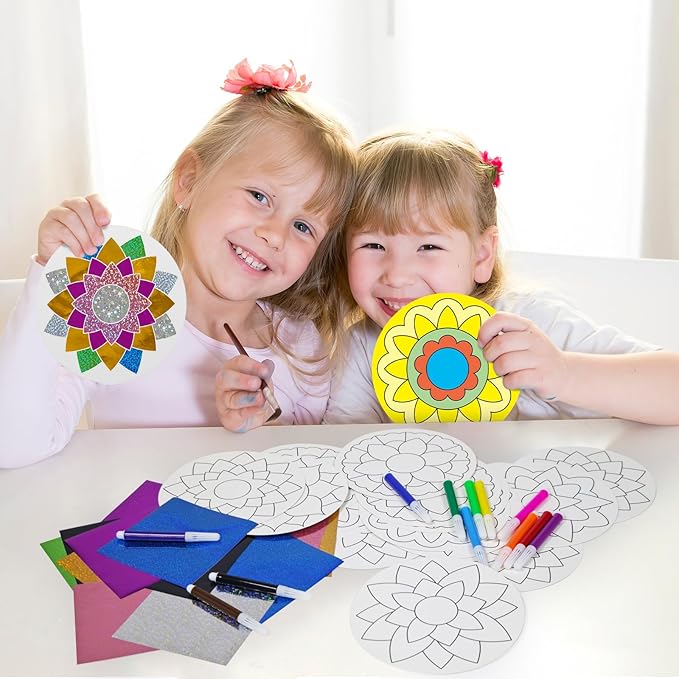 Cinrobiye 24 Pcs Happy Diwali Craft Kits Diwali Party Favors Ramadan Foil Art Mandala Coloring Craft Festival of Lights Deepavali Paint Craft for Indian Temple Sunday Classroom Activity Supplies
