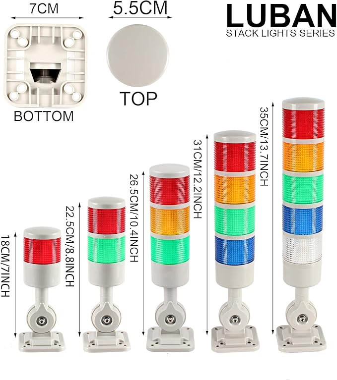 Led Signal Tower Stack Lights, Industrial Signal Warning Lights, Column Tower Lamp Andon with Rotatable Base, Steady/Flashing Switchable, 110V 220V AC(5-Layer, no Buzzer)
