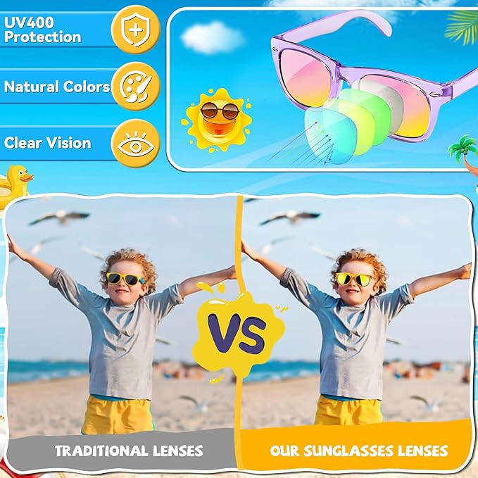 Kids Sunglasses Party Favors - Boys Girls Age 3-8 Birthday Goodie Bags Stuffers, Neon Sunglasses with UV 400 Protection for Kids Classroom Favors - 24 Packs