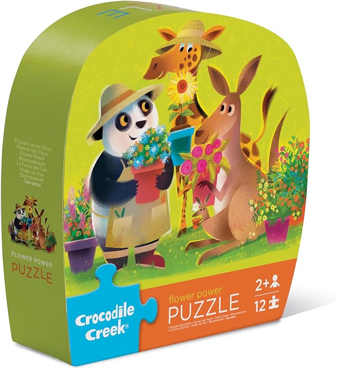 Crocodile Creek Pre-School Jigsaw Puzzle, 12 Piece for Kids 2 Years and Up, Heavy-Duty Square Box for Storage, Finished Puzzle Size 12 x 19 inches, Flower Power