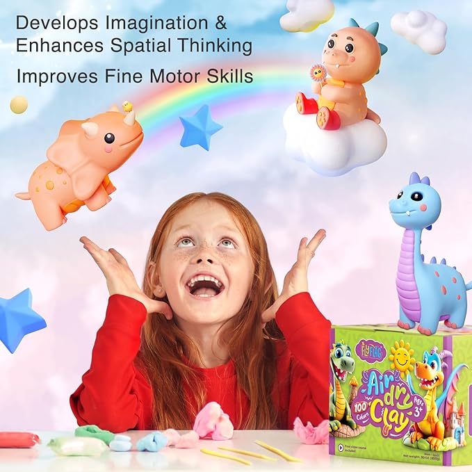 FlyFlag Air Dry Clay - 100 Colors, Ultra Light and Soft, Non-Toxic Modeling Clay for Kids with Tools and Tutorials, for Creative Play and Learning
