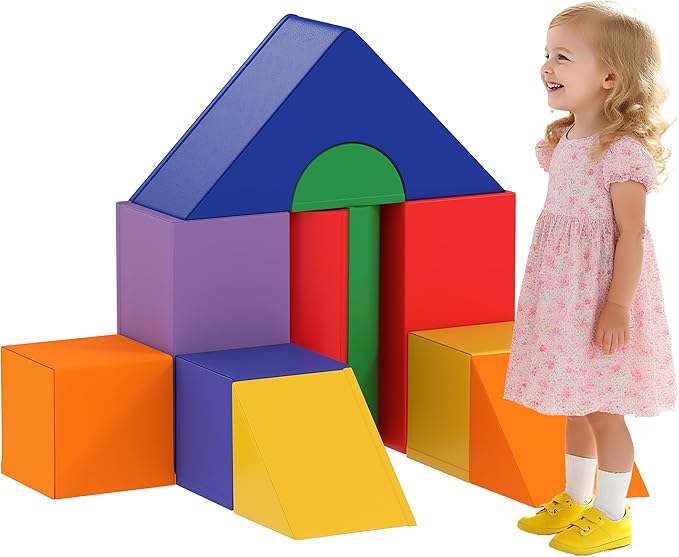 Soozier Foam Climbing Blocks for Toddlers, 11-Piece Baby Soft Foam Play Set, Climb and Crawl Activity Playset Building Blocks for Aged 1-3 Years Old Boys & Girls, Assorted