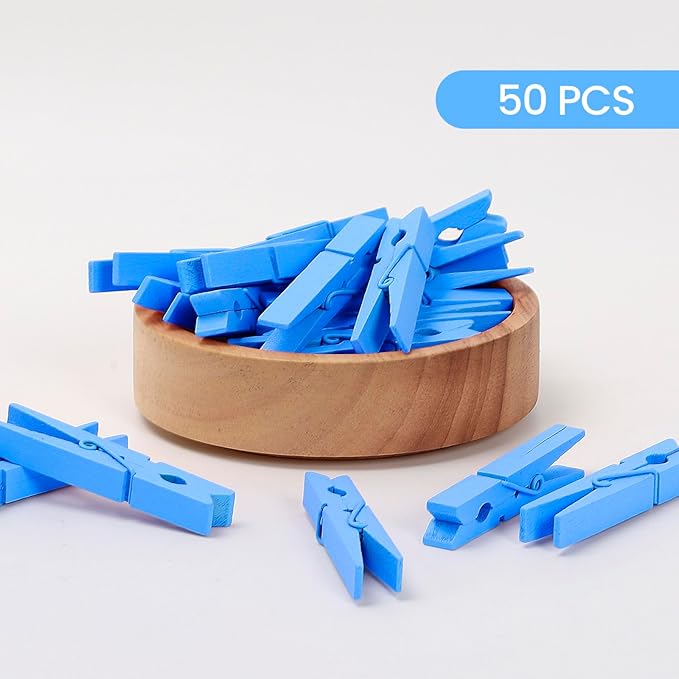 50PCS Colored Wooden Clothespins, 2.9inch Deep Blue Clothes Pins for Clip Pictures Photos Decorative, Small Colorful Wood Decoration Closepins Clips