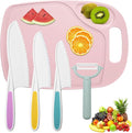 3 Pieces Kids Knife Set for Cooking, with Cutting Board and Safe Lettuce and Salad Knives, Kids Cooking Utensils in 3 Sizes & Colors for Fruit, Bread, Cake, Salad