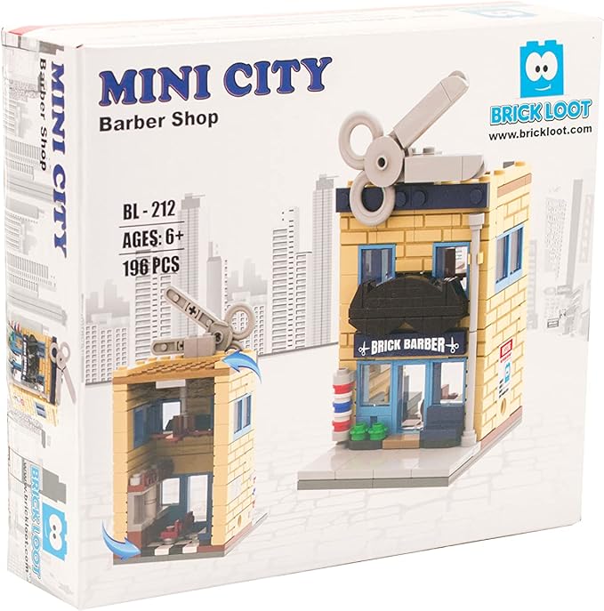 Brick Loot Mini City Barber Shop Building Set – 196-Piece Custom Brick Model Kit, Compatible with Major Brands – Toy Construction Set for Kids and Adults