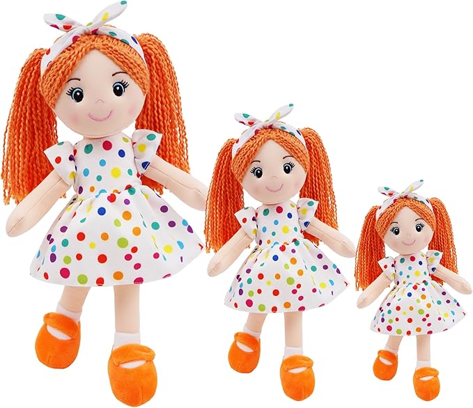 June Garden 14" Snuggle Cuties Bella - Soft Cuddly Plush Doll Gift for Girls - Huggable Rag Doll - Orange M