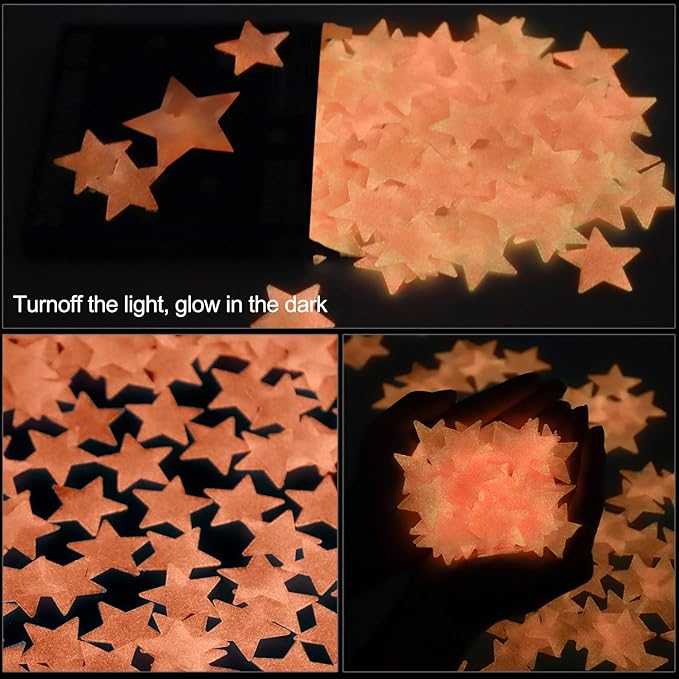 AM AMAONM 100 Pcs Pink Glow in The Dark Luminous Stars Fluorescent Noctilucent Plastic Wall Stickers Murals Decals for Home Art Decor Ceiling Wall Decorate Kids Babys Bedroom Room Decorations