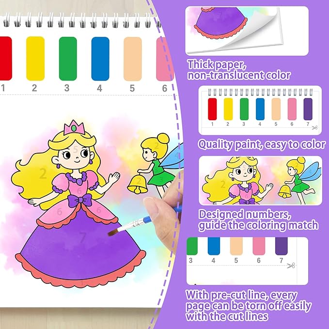 Paint with Water Coloring Books for Toddlers,Mess Free Watercolor Painting Papers for Kids Water Color Paint Kit Art Craft Birthday Gift for Ages 1-3, 4-8(Princess and Party)