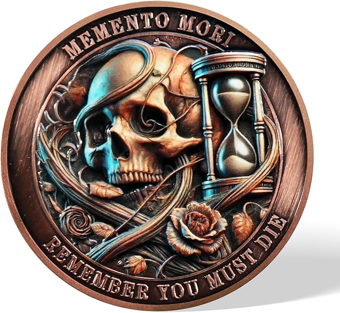 AtSKnSK Memento Mori Coin Momento Mori Coin Skull Coin Stoic Gifts Memento Mori Calendar Living Memento Mori Amor Fati Coin (Time Disc Skeleton)