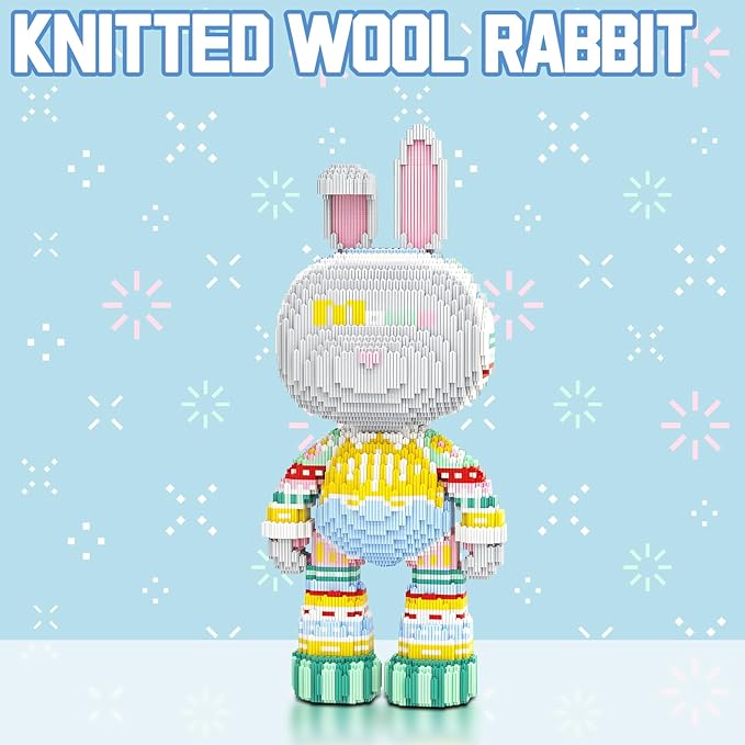 Animal Knitted Sweater Rabbit Micro Mini Building Blocks Sets Large Cute Animal Graffiti Rabbit Building Kits Model Toys for Adults Kids Teens 6950 PCS
