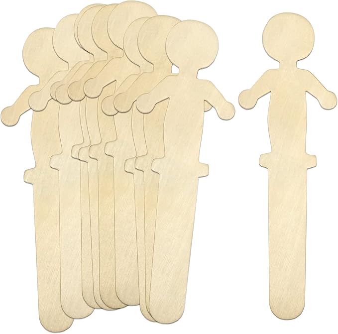 50 Pack People Shaped Wooden Craft Sticks, 5.25" Person Shape Wood Popsicle Sticks, Unisex Student Classroom Crafts DIY Sticks