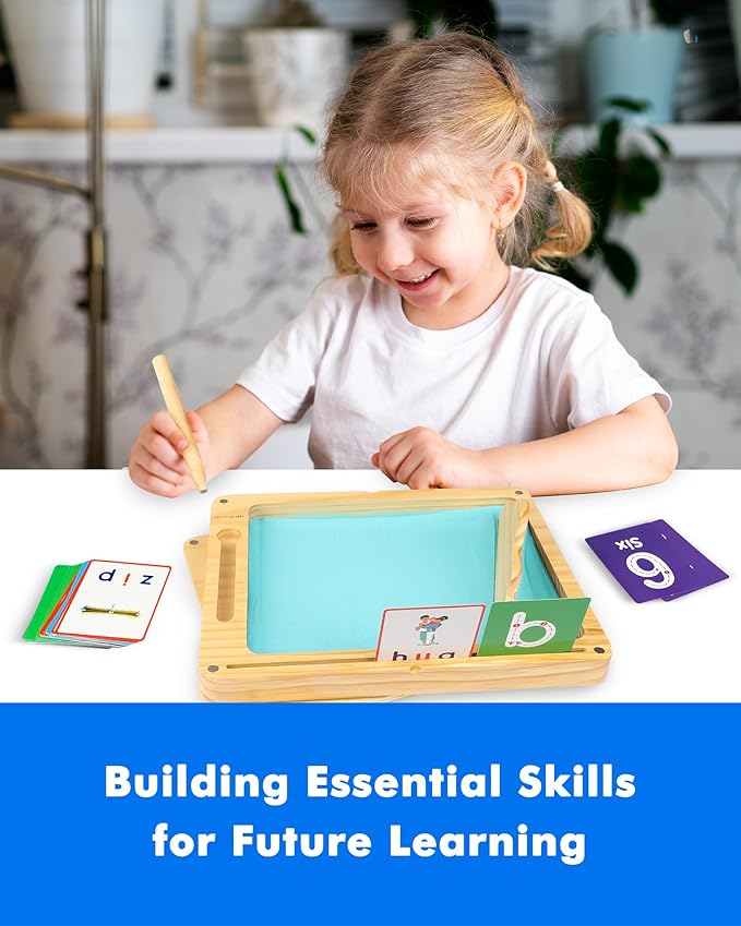 Sand Tray for Classroom - Montessori Sand Writing Trays with Lid, Wooden Tracing Tray for Kids Learn to Write Letters and Numbers, CVC Words