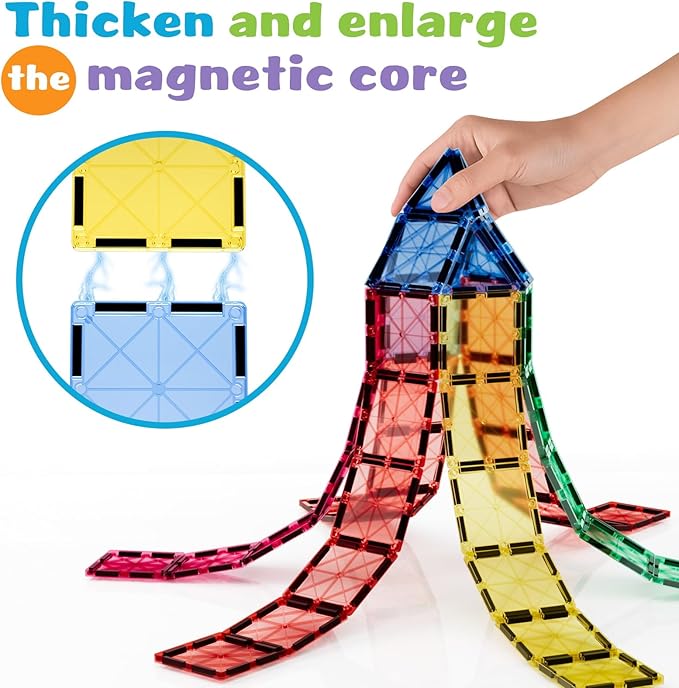 Mini Magnetic Tiles for Kids Ages 3-8, Travel Magnetic Building Blocks with Metal Storage Box, STEM Educational Toys, Montessori Sensory Learning Toys for Toddlers, Boys & Girls Gift