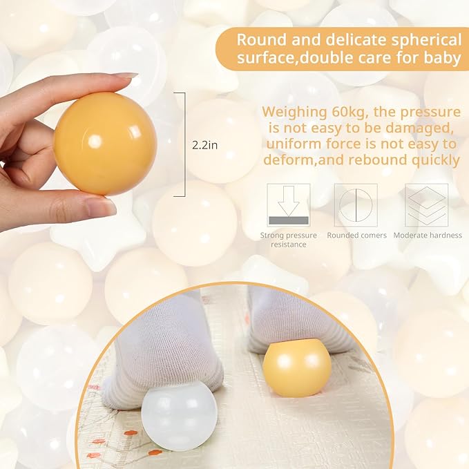 Ball Pit Balls Pack of 100 200 500 - Star and Round Set BPA Free Phthalate Free Non-Toxic Crush Proof Play Balls Soft Plastic Balls for Toddlers Baby Kids Birthday Pool Tent Party