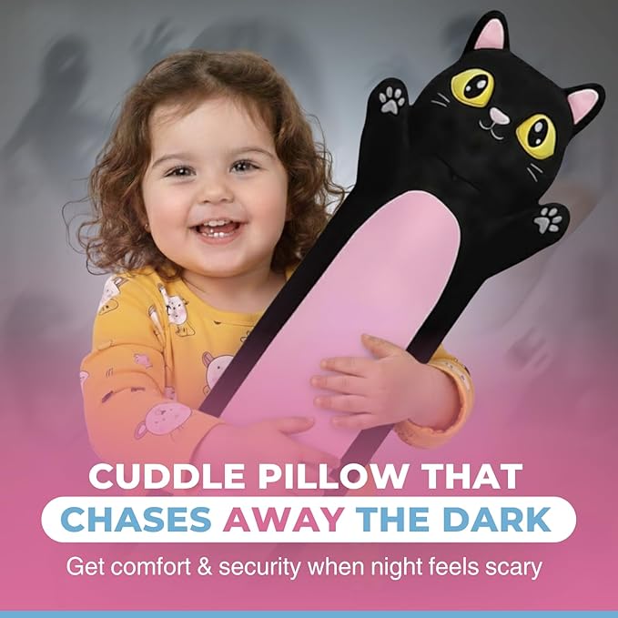 Black Cat Plush Body Pillow for Kids | Long Stuffed Animal Cuddle Pillow | Soft Hugging Toy | Plushie Gift for Girls & Boys | Long Plush Body Pillow for Sleep & Comfort | Small, 23 Inches