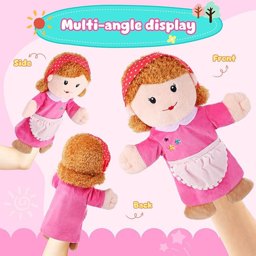 1 Pcs Family Hand Puppets 12 Inch Grandparents, Mom & Dad, Brother & Sister Plush Hand Puppet Toys Role-Play Toy Puppets for Kids Storytelling Imaginative Pretend Play Teaching Preschool(Mom A)