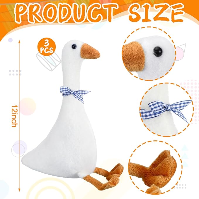 Sosation 3 Pieces 15.7'' Silly Goose Plush Stuffed Animal Toy, Swan Stuffed Animal, Blue Plaid Fluffy Cute Goose Funny Duck Plush Swan Toys Gifts for Kids Home Birthday Favor