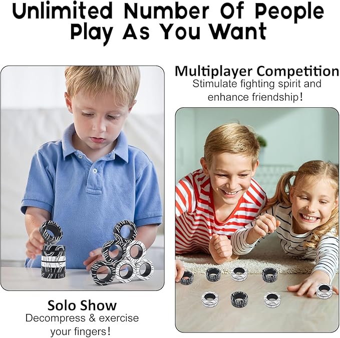Cevioce 3 PCS Magnetic Rings Fidget Toys Set for Teens,ADHD Anxiety Magnetic Finger Spinner for Adults and Kids,Coolest Magnet Stress Relief Toy Birthdays Gifts for 8 9 10 11 12+ Year Old Boys Girls