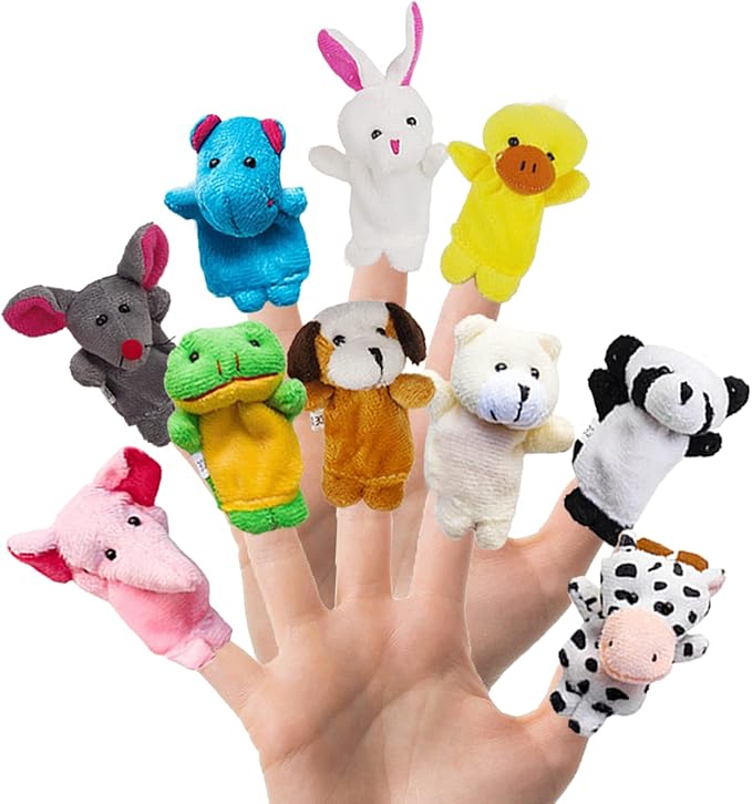 10Pcs Story Time Finger Puppets - Different Cartoon Farm Animal Finger Puppets for Toddlers Easter Basket Stuffers