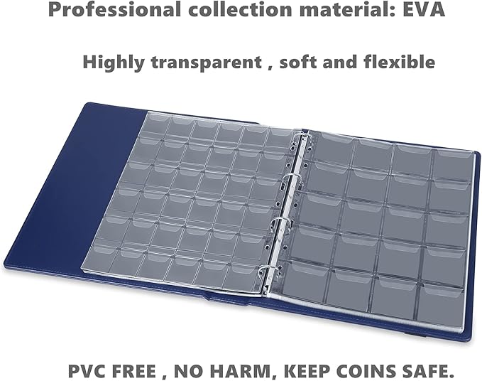 MUDOR Coin Pocket Pages, PVC-Free Coin Sleeves - 30-Pocket Sheets for Binders