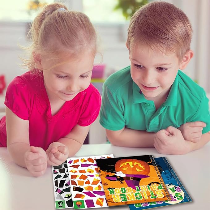 Omgouue 2PCS Halloween Crafts for Kids Ages 4-8 Sticker Paint Books Includes Pumpkins Spiders Tombstones and More Designs Gift Party Create 20 Pictures Sticker Sheets are Separate