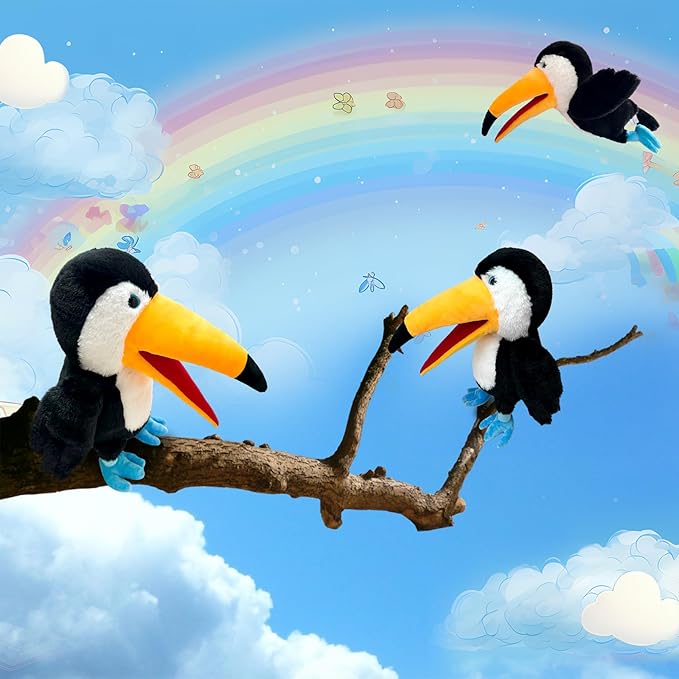 Puppet Toucan Hand Puppet,13.8" Animal Puppet Toucan Puppets Stuffed Animal Hand Puppets for Kids with Movable Mouth,Puppet Plush Multi-Color Toys Bird Puppet Role Play Teaching(Big Black)