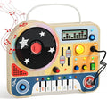 TOP BRIGHT DJ Busy Board with LED Light, Wooden Toddler Toys for 3 Year Old Boys and Girls, Montessori Sensory Toy with 6 Classic Songs 4 Sound Effects, Portable Travel Toy for 36M+