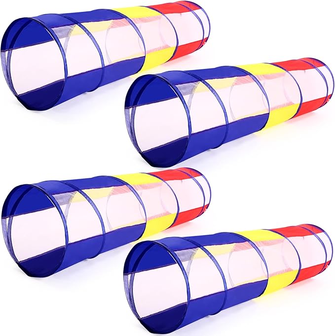4 Pcs Multicolored Play Tunnel for Kids Crawl and Explore Tent 6ft Pop up Baby Crawl Play Tunnel with See Through Mesh Sides for Toddler Indoor Outdoor Crawling Game