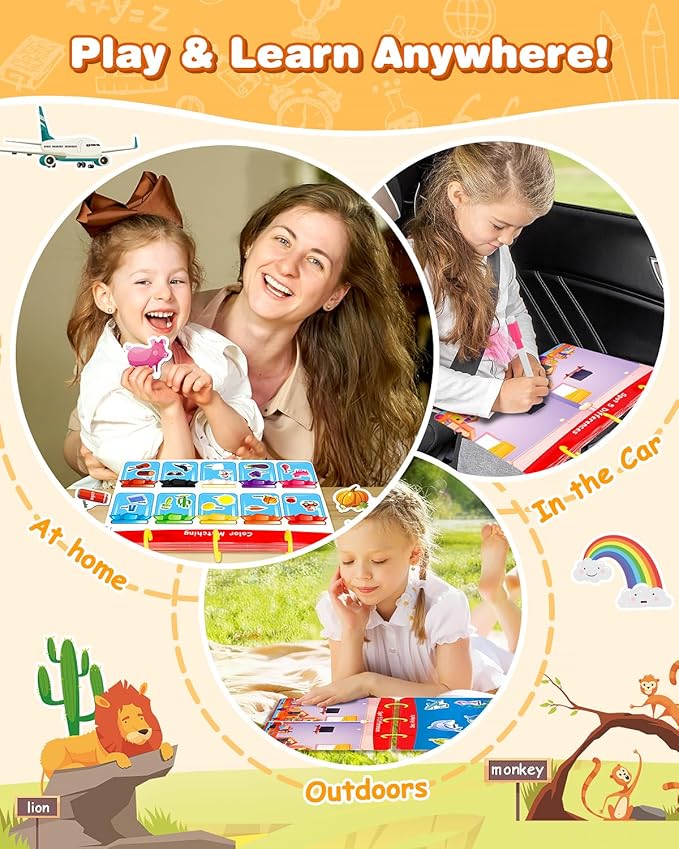Montessori Busy Book & Tracing Activity Coloring Books & Jelly Stickers 3-in-1 for Toddlers 3-5, Preschool Learning Activities Book with 35 thems ,Autism Sensory Toys, Travel Christmas Birthday Gifts