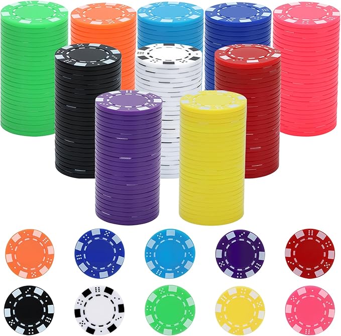 Coopay 250 Pcs Plastic Poker Chips for Texas Hold'em, Blackjack, Poker Chips Set with Dice Striped Edges for Card Board Game, Card Club Late Game Night Home Themed Events Party Supplies