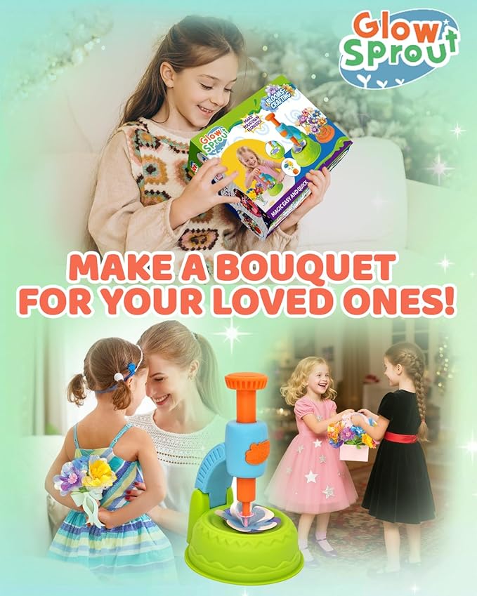 DIY Art Flower Toys Include Extra Accessories Set, Arts and Crafts Activity Kit for Kids, Flower Garden Building Toys for Girls, Birthday Gifts for 3 4 5 6 7 8 9 10 11 12 Year Old Girls(Green)