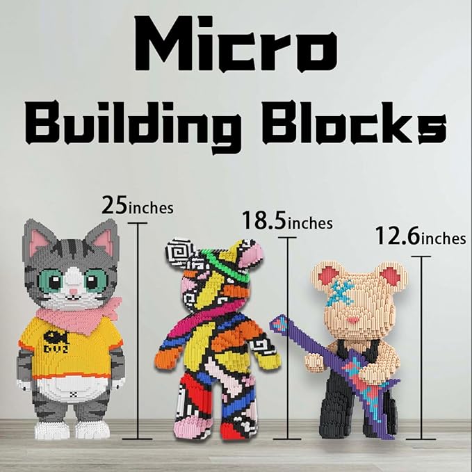 Rainbow Graffiti Bear Micro Building Blocks Set(18.5inches) Animal Winktoys Blocks Bear Building Blocks Gift for Adult and Kid