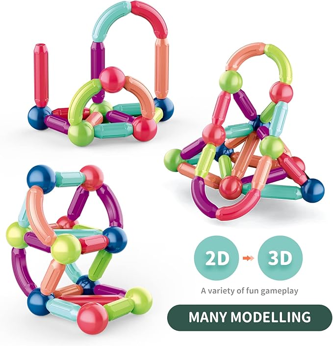 Magnetic Balls and Rods Set, Magnet Building Set, Magnetic Balls and Sticks - Featuring Safe, Extra-Strong, Montessori Toys STEM Stacking Toys for Boys & Girls 3+ (42 PCS)