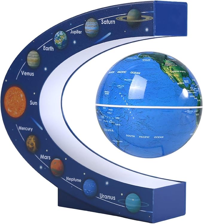 Floating globe, Magnetic Levitating Geographic Globes with LED Lights, Desk Spinning Rotating Globes for Kids, Men and Family (Blue)