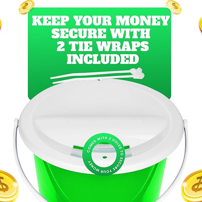 Plastic Coin Collection Bucket with Removable lid and Handle Charity Donation Collection Money Box Pail for Fundraising with top Slot for Tickets raffles and Money 7.5" Hx8.3 Diameter(Green) 4 Pack