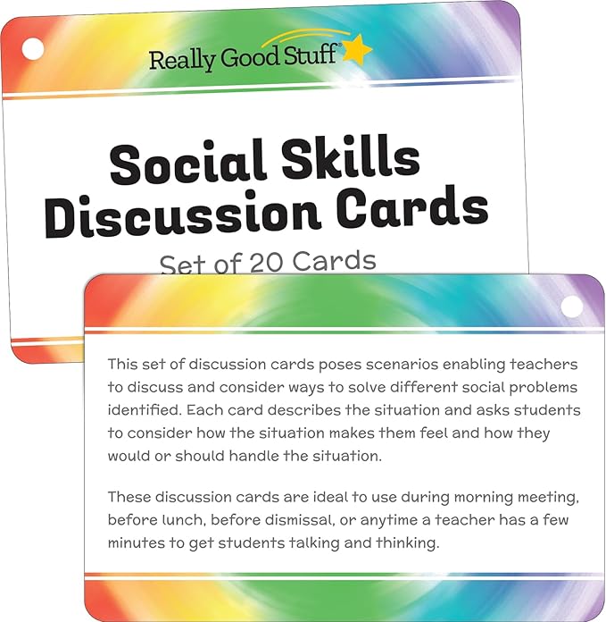 Really Good Stuff Social Skills Discussion Cards - Set of 20 Conversation Cards for Kids - Social Emotional Learning Activities for Understanding Social Rules and Developing Essential Social Skills