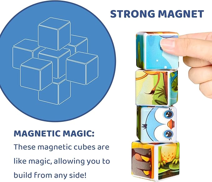 Magnetic Blocks for Toddlers, Dinosaur Theme Magnet Puzzle for Kids, Montessori Toys for 1+, Sensory Toys for Boys & Girls Ages 3 4 5 6