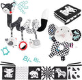 High Contrast Black and White Baby Toys 3-Piece Newborn Essentials Set with Hanging Toys,Rattle Crib Mobile,Baby Book & Car Seat Stroller Toys for 0-3-6-12 Months Infant Development