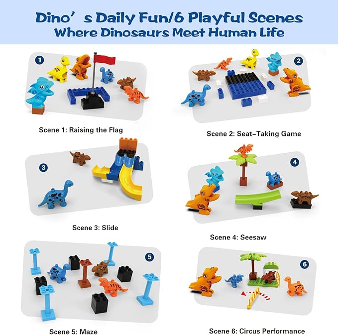 Marble Run Building Blocks for Kids Ages 3+ | 121-Piece Dinosaur STEM Toy with 6 Dinosaurs & 2 Baseplates | Durable Construction Set with Step-by-Step Guide