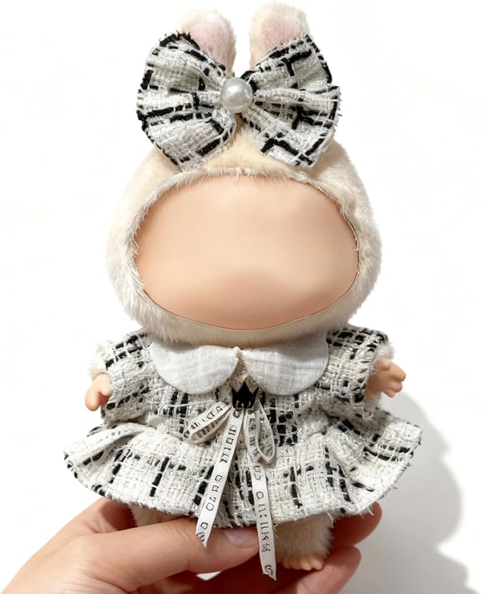 Clothes for LABUBU 17cm Doll (NO Doll), Outfit for LABUBU, Dress and Hairpin Set for LABUBU Dress Up, Fashion and Premium Dolls Accessories for LABUBU (Style P)