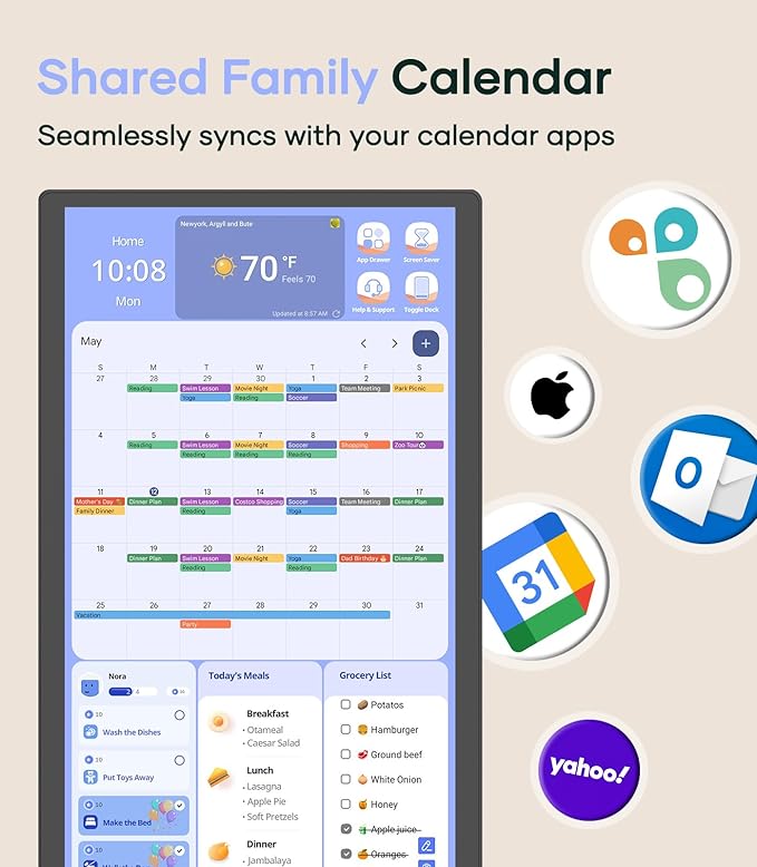 Cozyla Mate Digital Calendar+ 2: 24 Inch Wall Touch Screen Chore Chart Customize Dashboard Smart Electronic Calendar for Family Schedules Meal Planner Supports All Google Play Apps Wall Mount Black