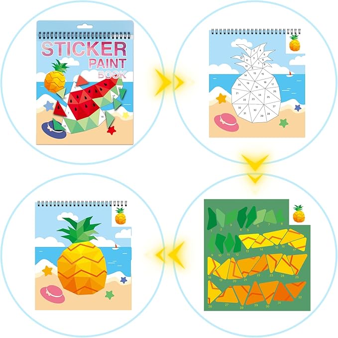 AEAHALY Summer Theme Reusable Sticker Book Sticker Paint Books Crafts for Kids Ages 4-8 Boys and Girls Birthday Gifts Party Favor, Travel Activity Book Stickers for Kids Learning